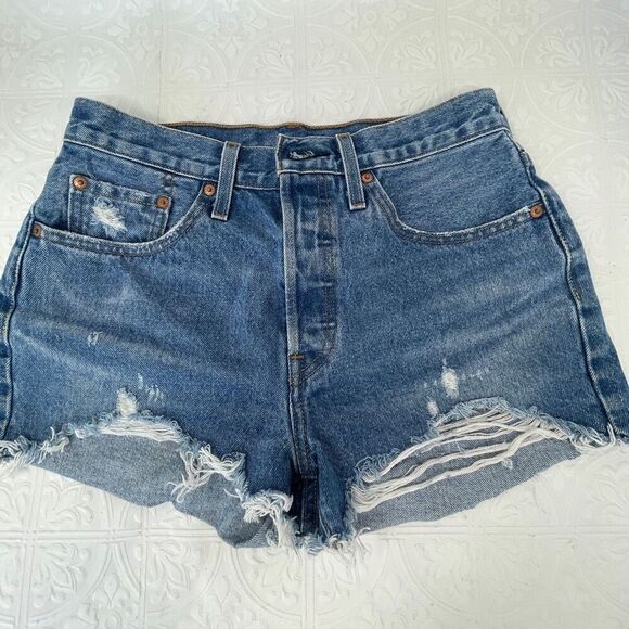 Levi’s Blue Premium Button Fly High Rise 501 Original Denim Shorts Size 28 - Picture 1 of 8